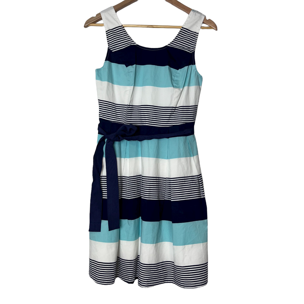 41 Hawthorn Size S Stripe Sleeveless Knee Dress Tie Waist Fit & Flare Lined NWT
